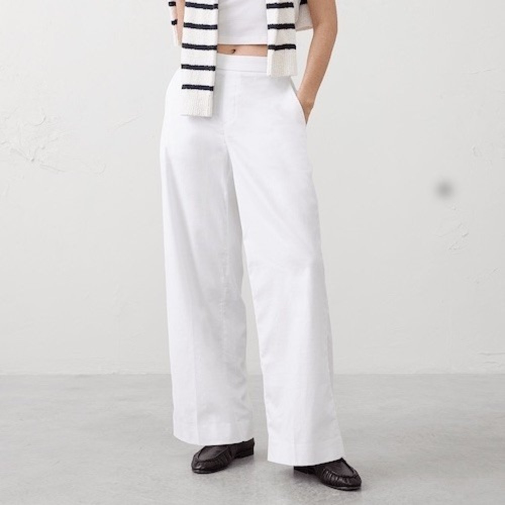 NWT Banana Republic White Linen Wide Leg High Rise Pull On Pants Sz M Coastal